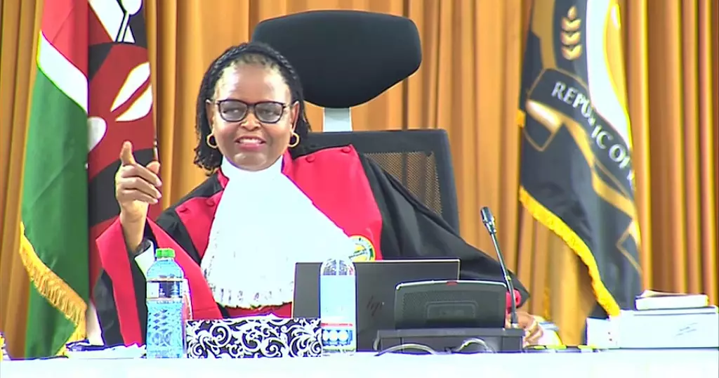 Martha Koome presiding over the Supreme Court petition of the 2022 Elections.