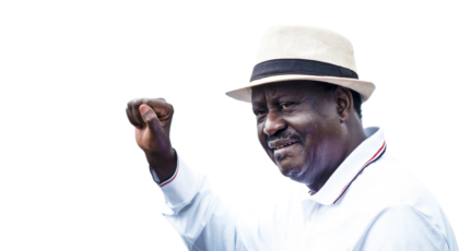 Raila Odinga with a raised fist