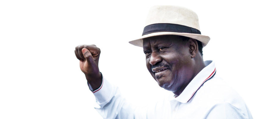 Raila Odinga with a raised fist