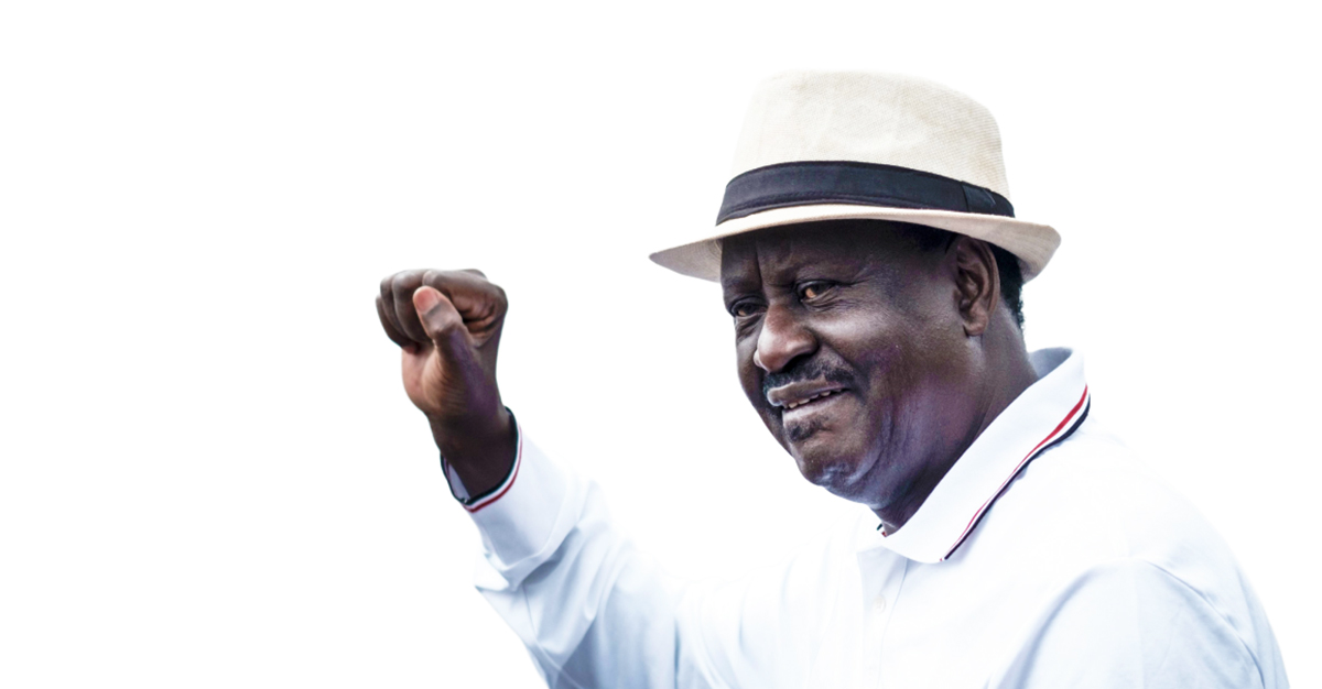 Raila Odinga with a raised fist